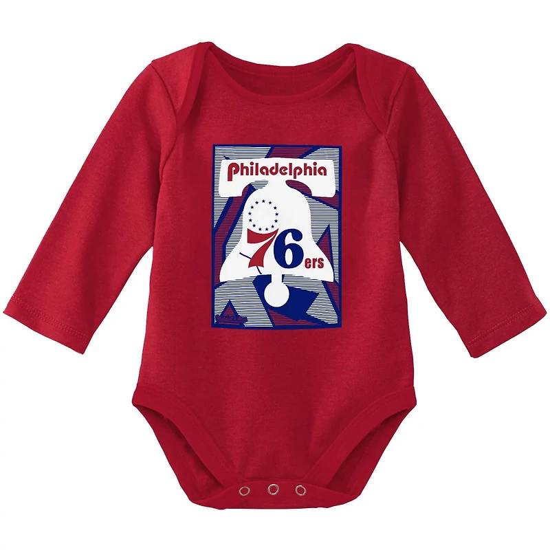 Mitchell  Ness Red Philadelphia 76ers Hardwood Classics Bodysuits Cuffed Knit Hat Set