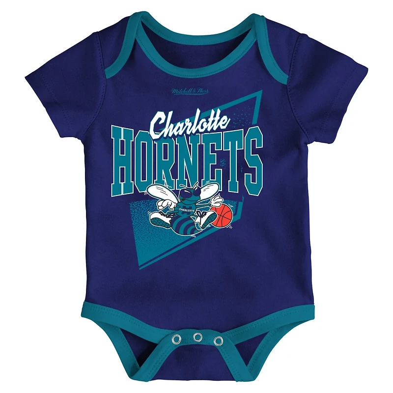 Mitchell  Ness Teal Charlotte Hornets Hardwood Classics Bodysuits Cuffed Knit Hat Set