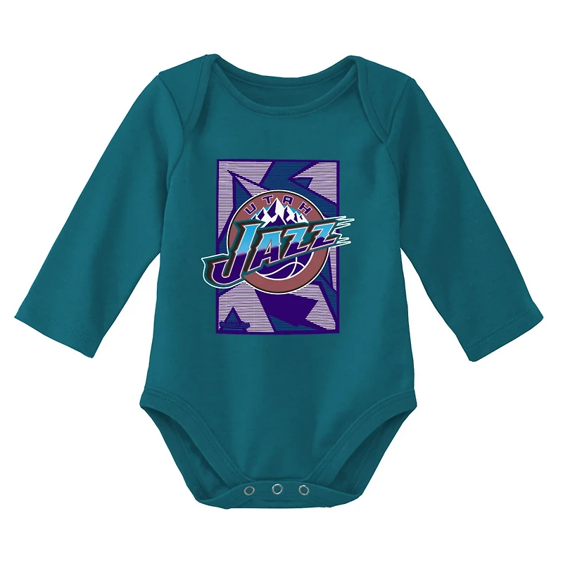 Mitchell  Ness /Teal Utah Jazz Hardwood Classics Bodysuits  Cuffed Knit Hat Set