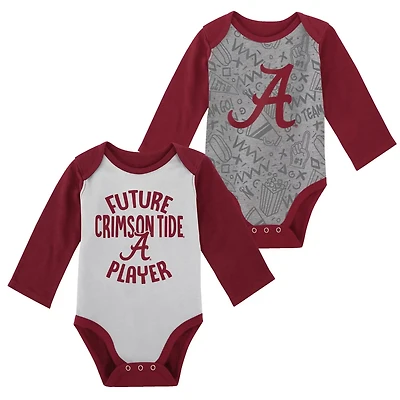 Newborn /Gray Alabama Crimson Tide 2-Pack Play Time Long Sleeve Bodysuit Set