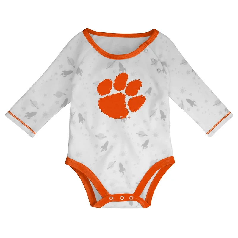 Newborn /White Clemson Tigers Dream Team Raglan Long Sleeve Bodysuit Hat Pants Set