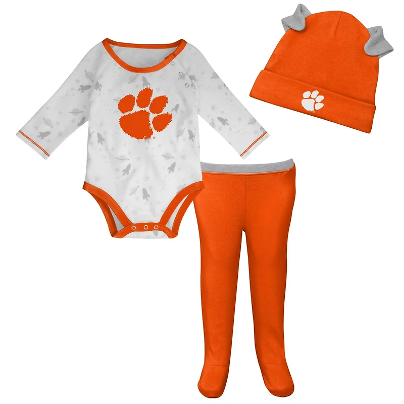 Newborn /White Clemson Tigers Dream Team Raglan Long Sleeve Bodysuit Hat Pants Set