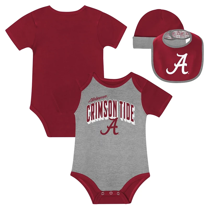 Newborn Alabama Tide Dynamic Duo Bodysuit Bib Cuffed Knit Hat Set