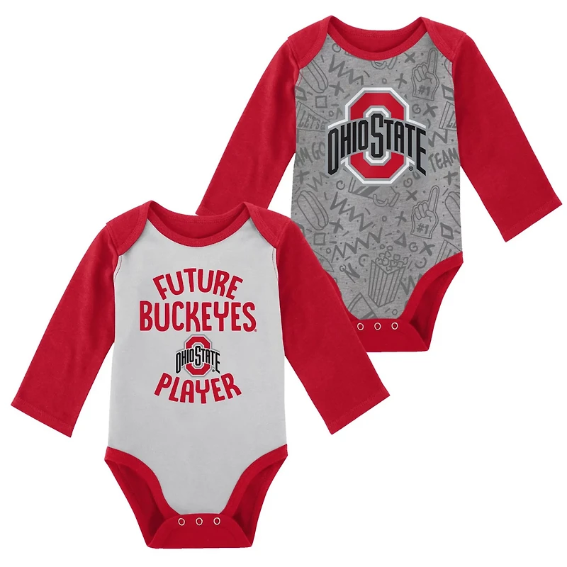 Newborn Gray Ohio State Buckeyes 2-Pack Play Time Long Sleeve Bodysuit Set