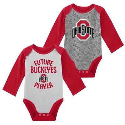Newborn Gray Ohio State Buckeyes 2-Pack Play Time Long Sleeve Bodysuit Set