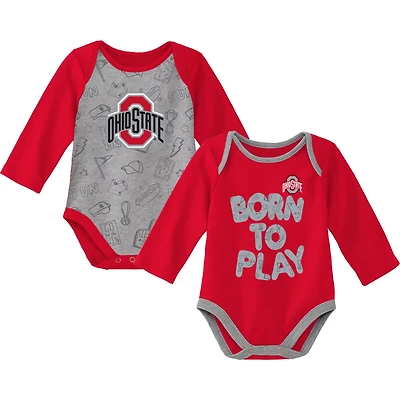 Newborn Heather Gray Ohio State Buckeyes Born To Win Two-Pack Long Sleeve Bodysuit Set