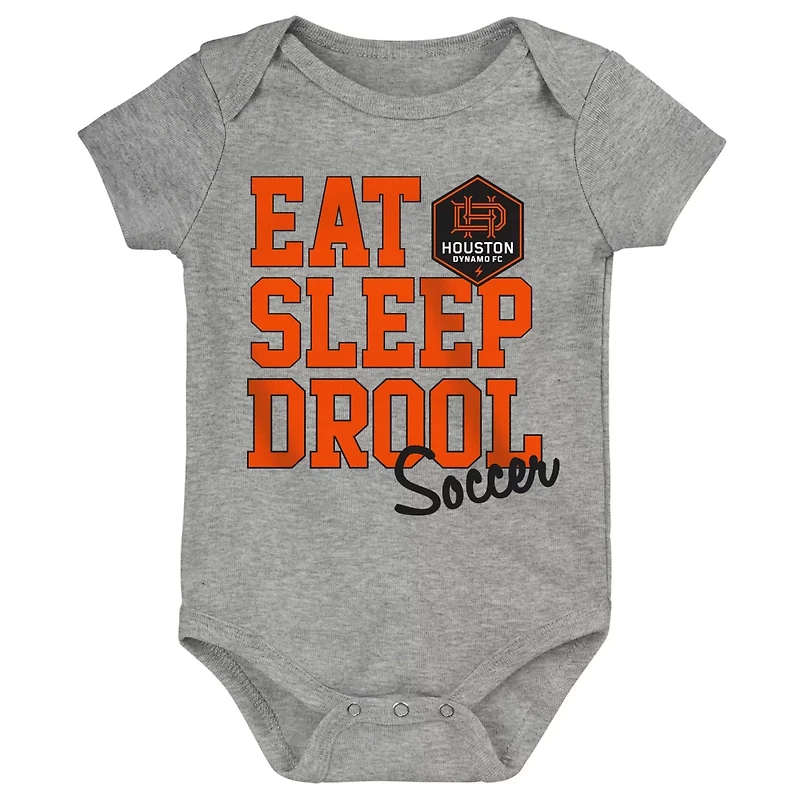 Newborn  Infant Black Gray Houston Dynamo FC 3-Pack Bodysuit Set
