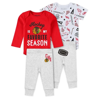 Newborn  Infant WEAR by Erin Andrews Chicago Blackhawks Turn Me Around Bodysuits  Pants 3-Piece Set