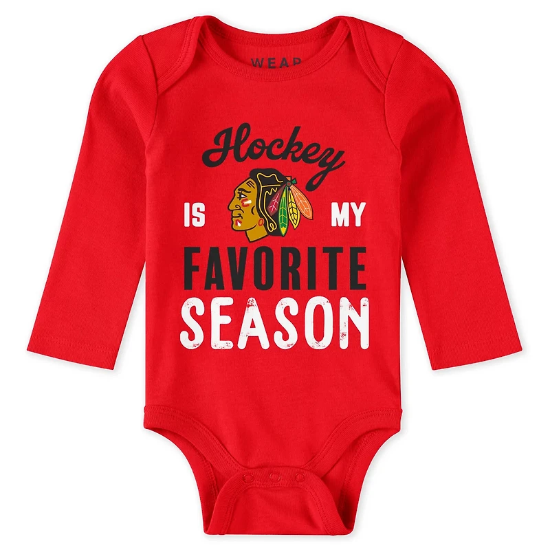 Newborn Infant WEAR by Erin Andrews Chicago Blackhawks Turn Me Around Bodysuits Pants 3-Piece Set