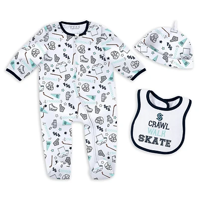 Newborn  Infant WEAR by Erin Andrews Seattle Kraken Sleep and Play Sleeper Set with Bib