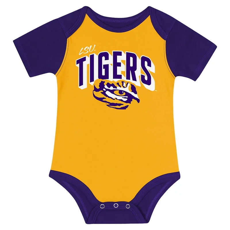 Newborn LSU Tigers Dynamic Duo Bodysuit Bib Cuffed Knit Hat Set