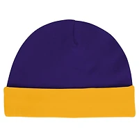 Newborn  LSU Tigers Dynamic Duo Bodysuit Bib Cuffed Knit Hat Set