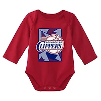 Newborn  Mitchell Ness Red LA Clippers 3-Piece Hardwood Classics Bodysuits Cuffed Knit Hat Set