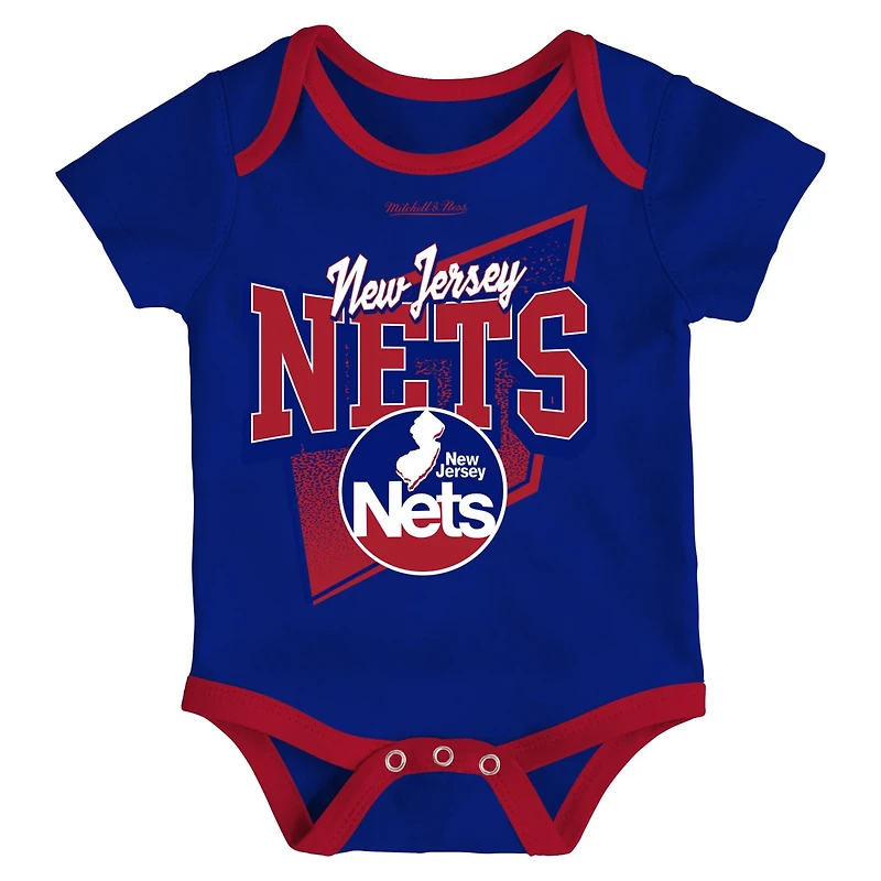Newborn  Mitchell Ness Red New Jersey Nets 3-Piece Hardwood Classics Bodysuits Cuffed Knit Hat Set