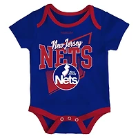 Newborn  Mitchell Ness Red New Jersey Nets 3-Piece Hardwood Classics Bodysuits Cuffed Knit Hat Set