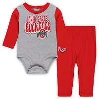 Newborn  Ohio State Buckeyes Double Up Long Sleeve Bodysuit  Pant Set