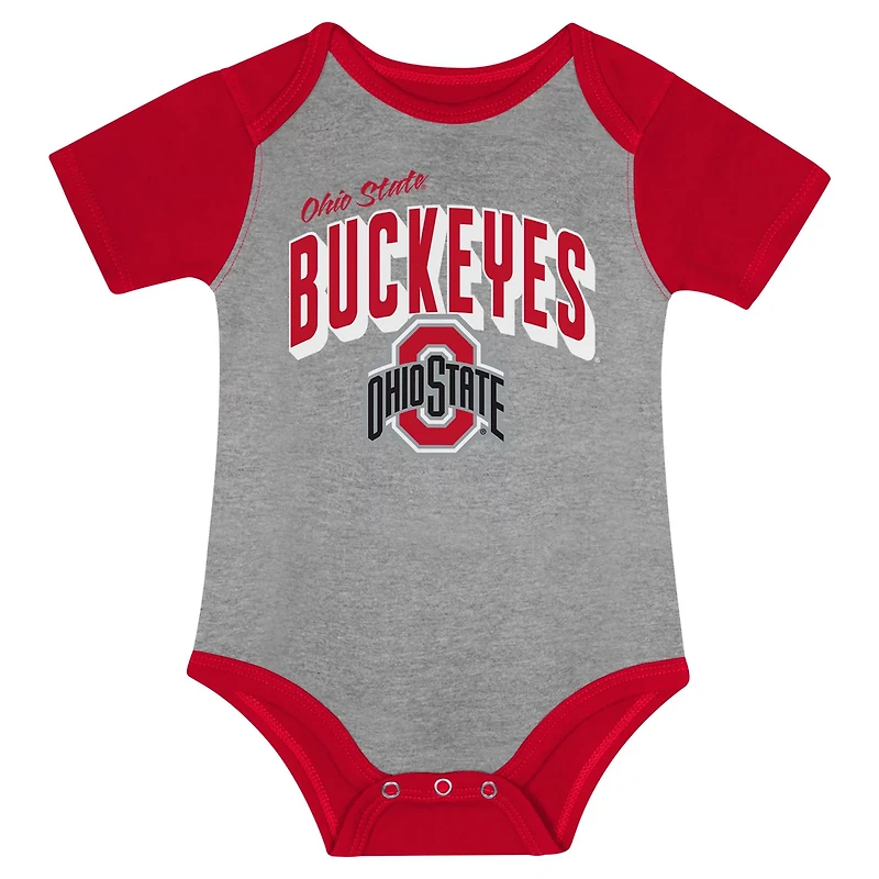 Newborn Ohio State Buckeyes Dynamic Duo Bodysuit Bib Cuffed Knit Hat Set