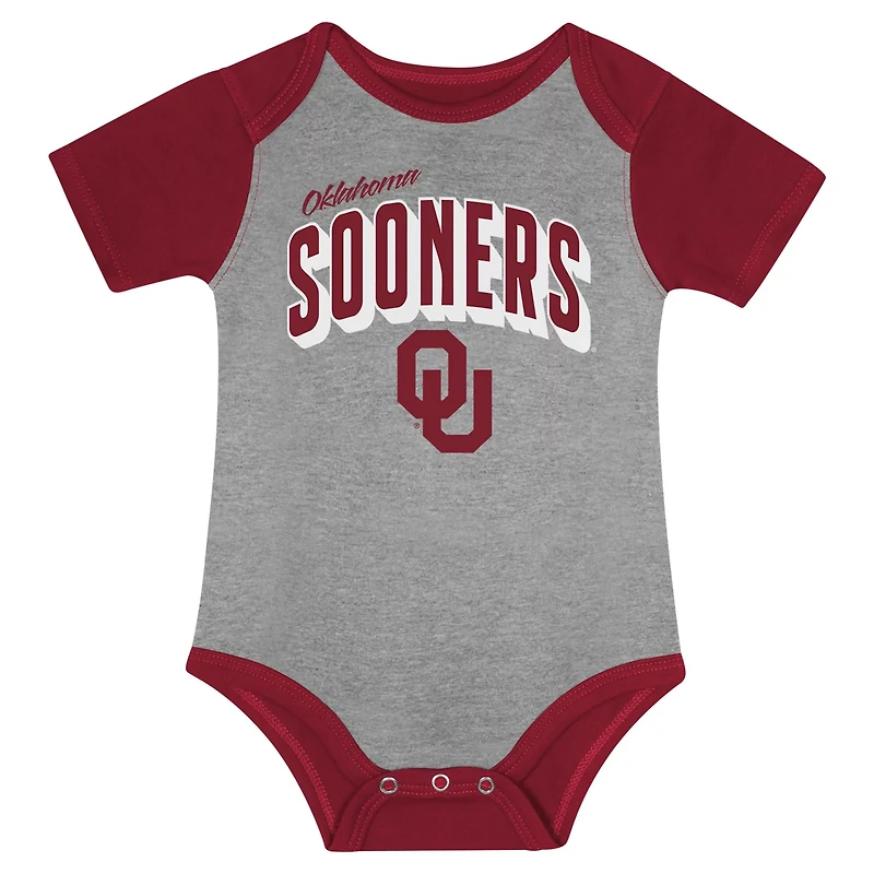 Newborn Oklahoma Sooners Dynamic Duo Bodysuit Bib Cuffed Knit Hat Set