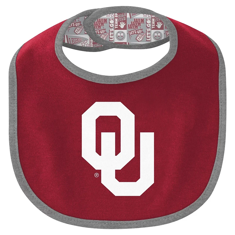 Newborn Oklahoma Sooners Dynamic Duo Bodysuit Bib Cuffed Knit Hat Set