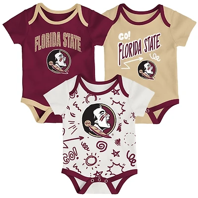 Newborn  Outerstuff Florida State Seminoles Three-Pack All Day Play Bodysuit Set