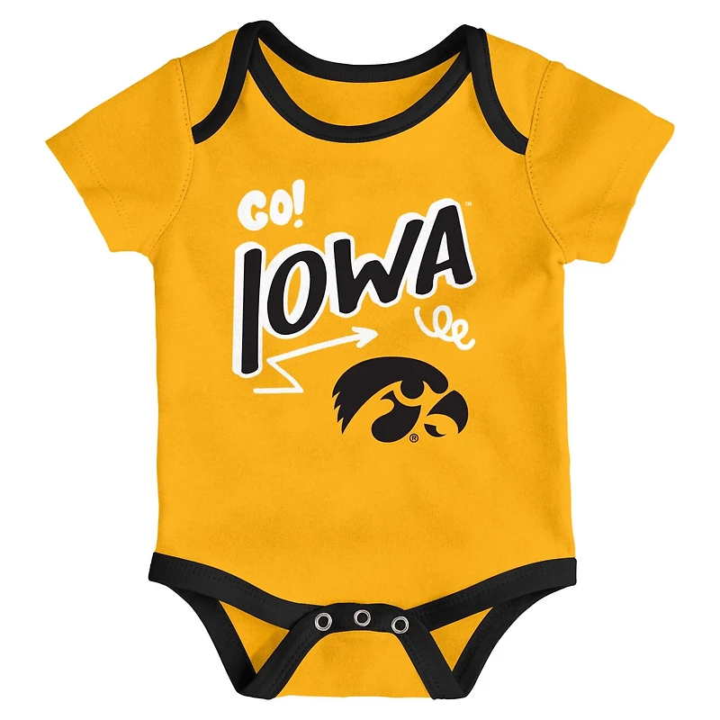 Newborn  Outerstuff Iowa Hawkeyes Three-Pack All Day Play Bodysuit Set