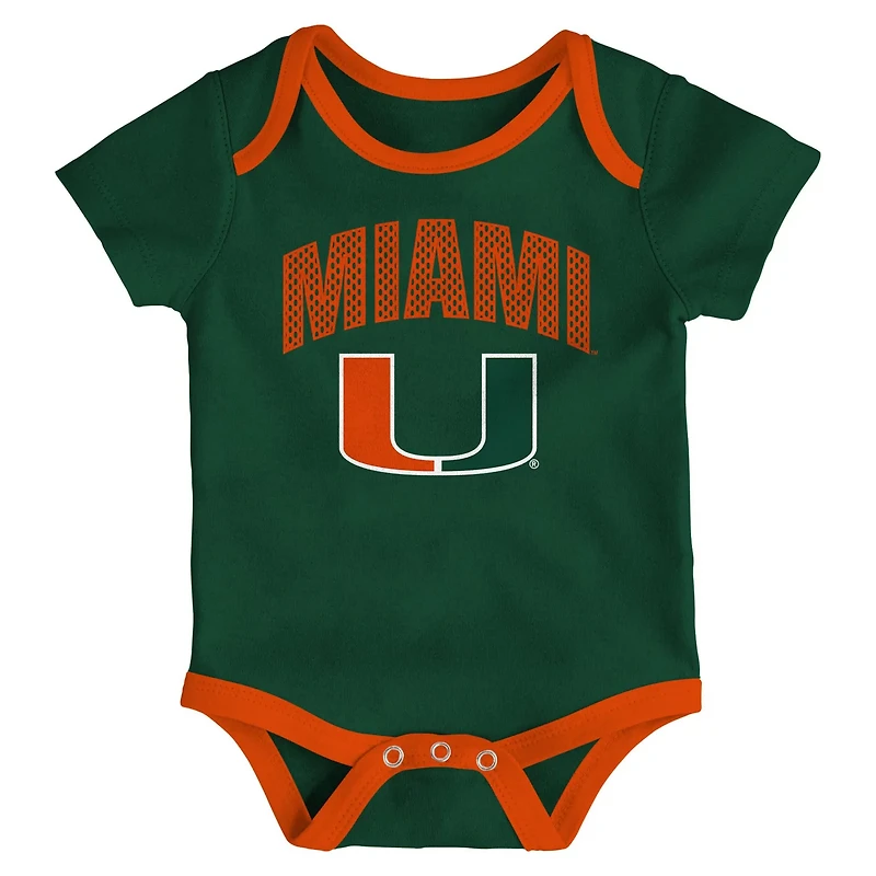Newborn  Outerstuff Miami Hurricanes Three-Pack All Day Play Bodysuit Set