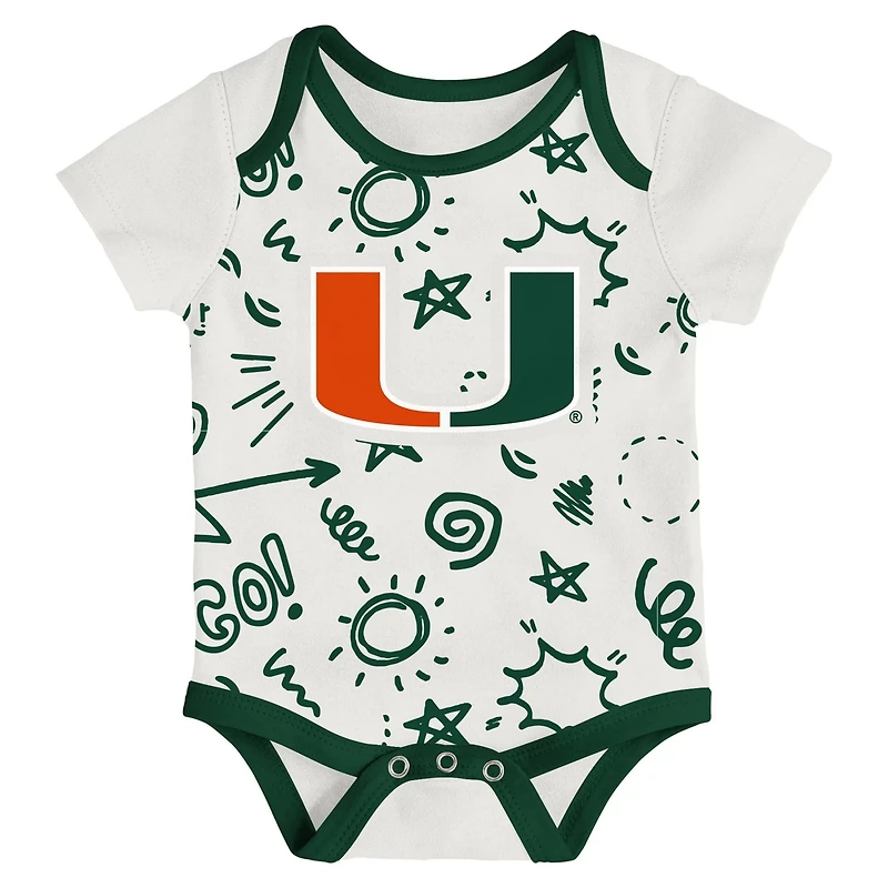 Newborn  Outerstuff Miami Hurricanes Three-Pack All Day Play Bodysuit Set