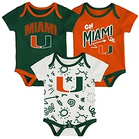 Newborn  Outerstuff Miami Hurricanes Three-Pack All Day Play Bodysuit Set