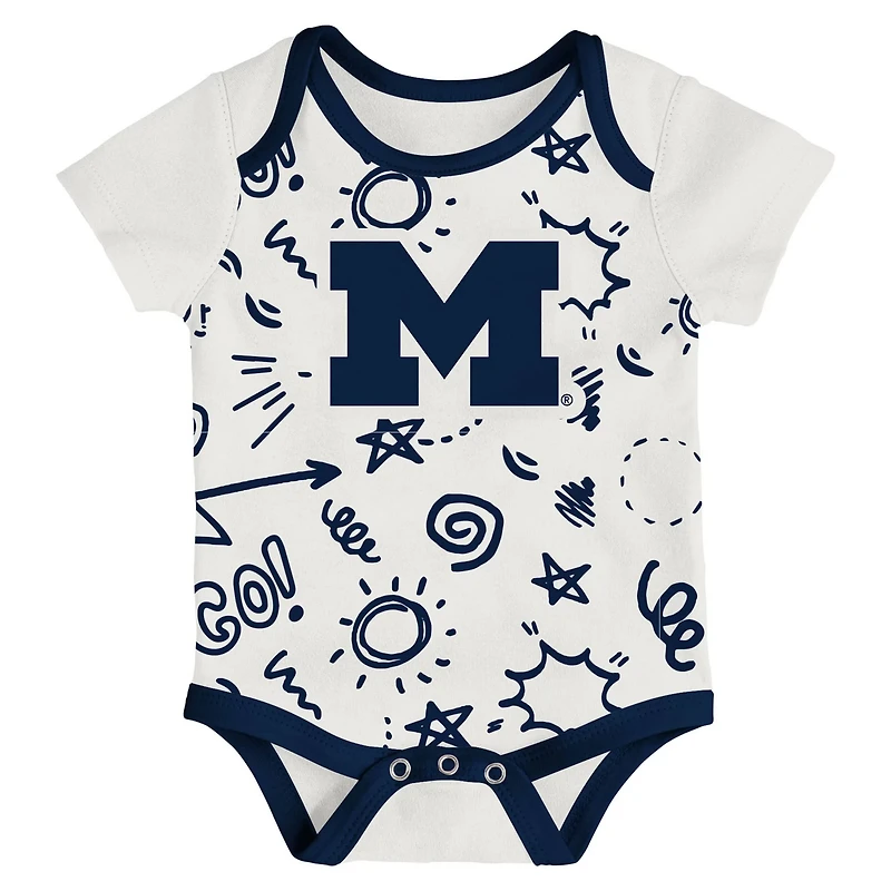 Newborn  Outerstuff Michigan Wolverines Three-Pack All Day Play Bodysuit Set