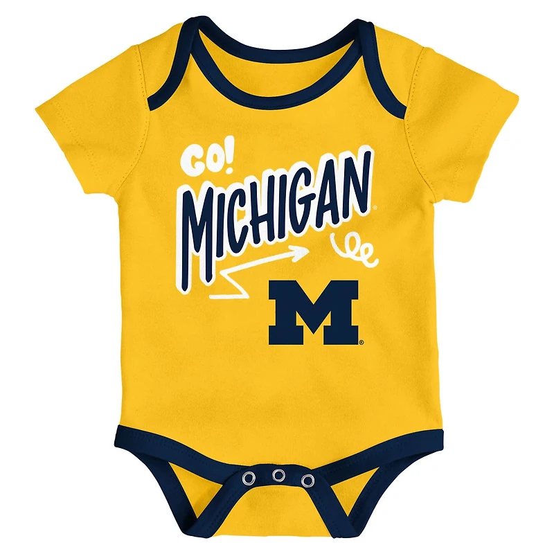Newborn  Outerstuff Michigan Wolverines Three-Pack All Day Play Bodysuit Set