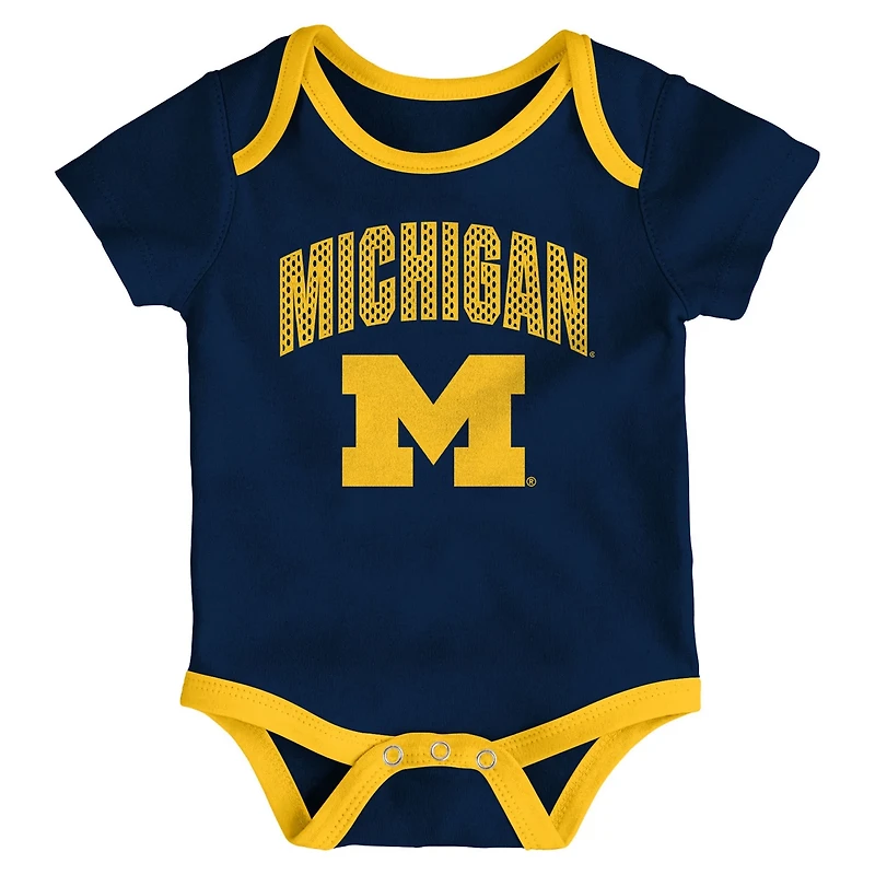 Newborn  Outerstuff Michigan Wolverines Three-Pack All Day Play Bodysuit Set
