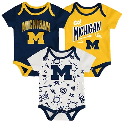 Newborn  Outerstuff Michigan Wolverines Three-Pack All Day Play Bodysuit Set