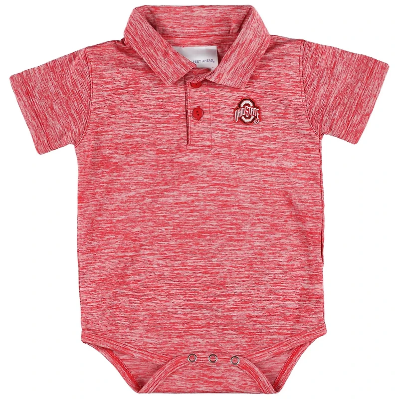 Newborn  Two Feet Ahead Ohio State Buckeyes Space-Dye Golf Polo Bodysuit