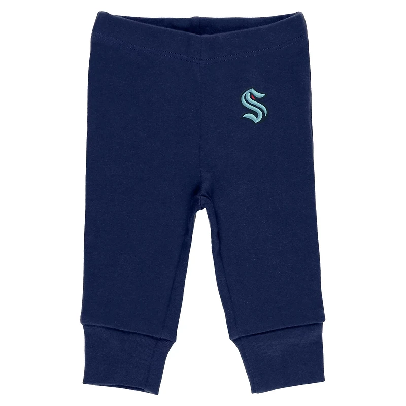 Newborn WEAR by Erin Andrews Navy Seattle Kraken Three-Piece Turn Me Around Bodysuit Pants Set