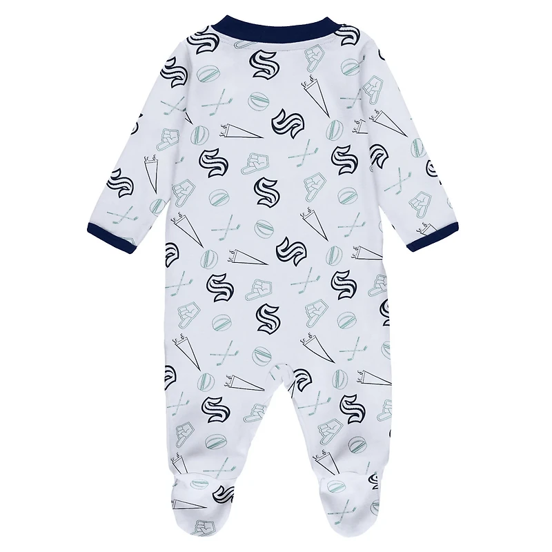 Newborn  WEAR by Erin Andrews Seattle Kraken Sleep Play Full-Zip Footed Jumper with Bib