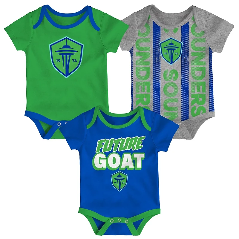 Newborn Heather Gray Blue Seattle Sounders FC Loyal Buddies 3-Pack Bodysuit Set