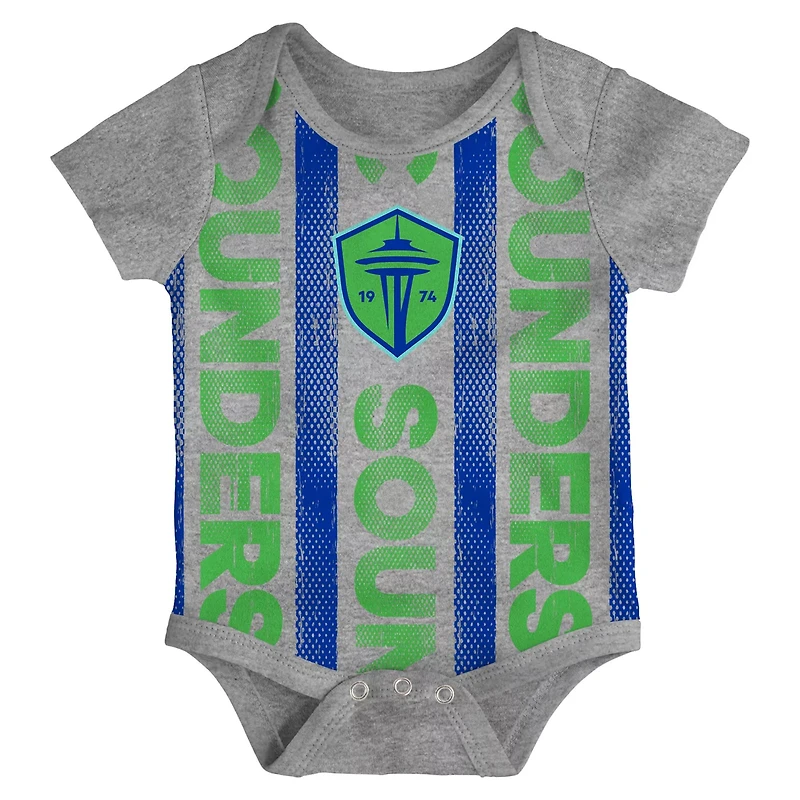 Newborn Heather Gray Blue Seattle Sounders FC Loyal Buddies 3-Pack Bodysuit Set