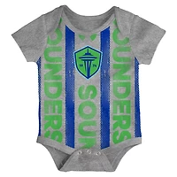 Newborn Heather Gray Blue Seattle Sounders FC Loyal Buddies 3-Pack Bodysuit Set