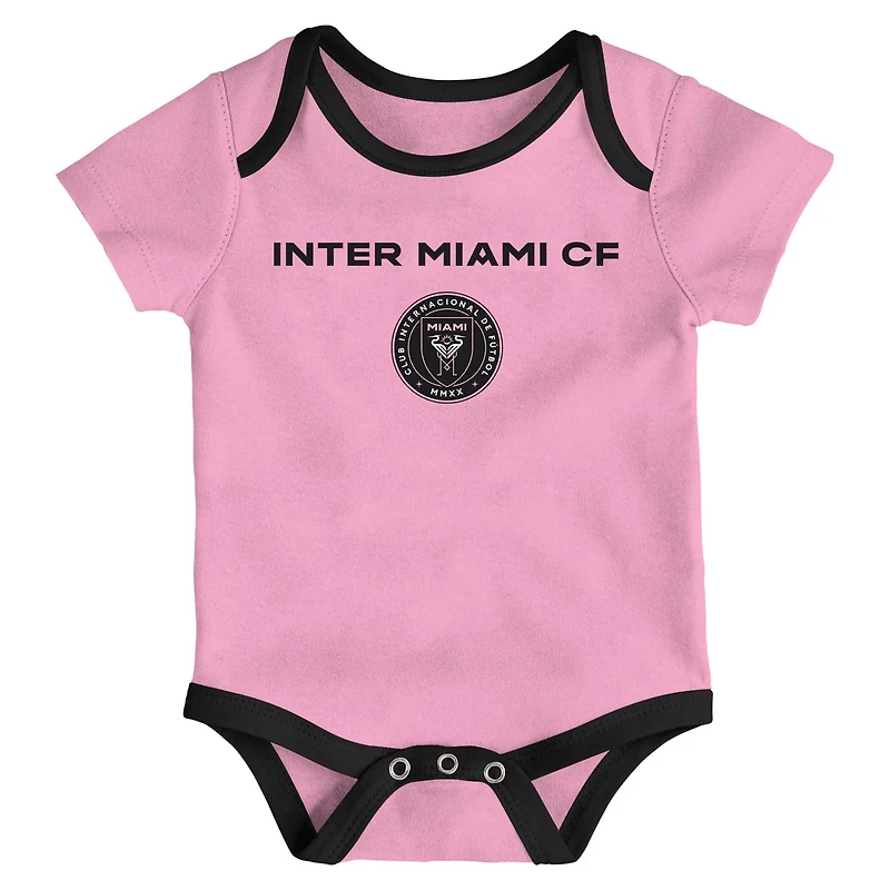 Newborn Heather Gray Pink Inter Miami CF Loyal Buddies 3-Pack Bodysuit Set
