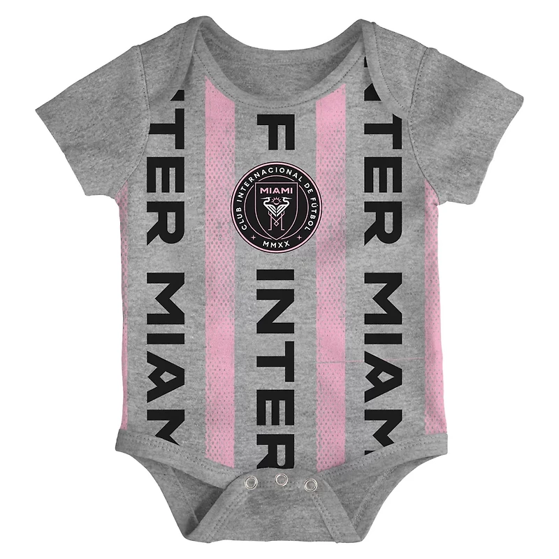 Newborn Heather Gray Pink Inter Miami CF Loyal Buddies 3-Pack Bodysuit Set