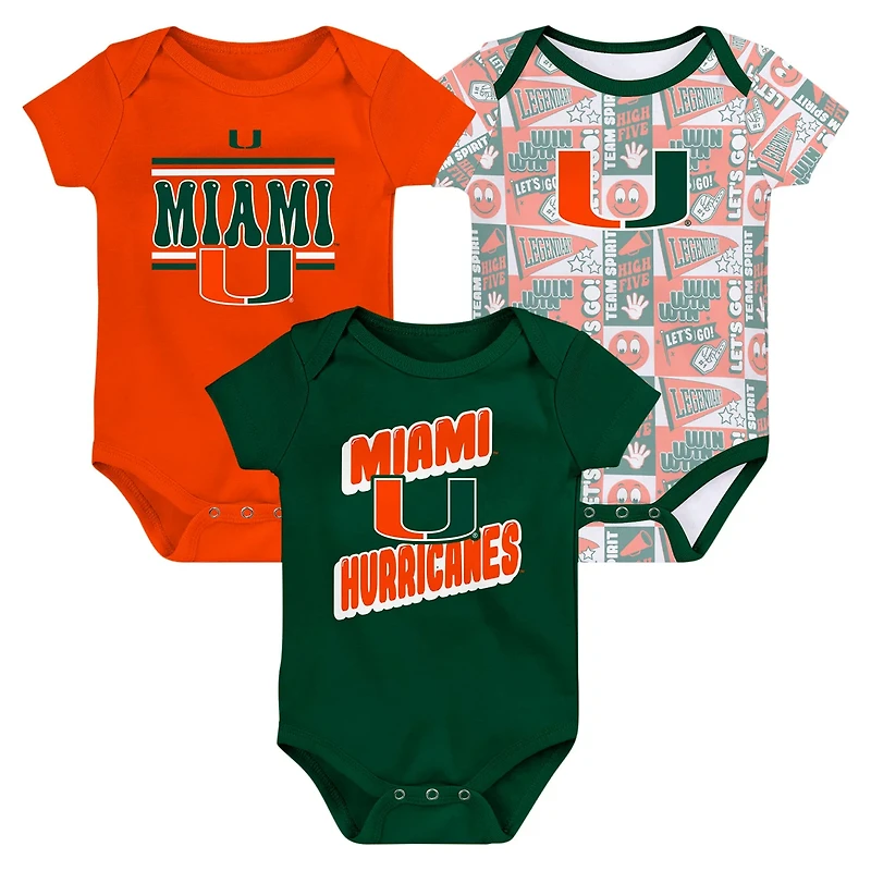 Newborn Miami Hurricanes Sunday Comics 3-Pack Bodysuit Set