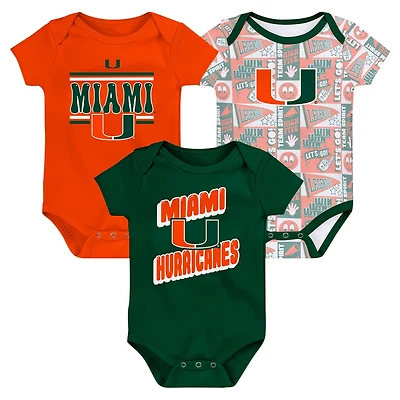 Newborn Miami Hurricanes Sunday Comics 3-Pack Bodysuit Set