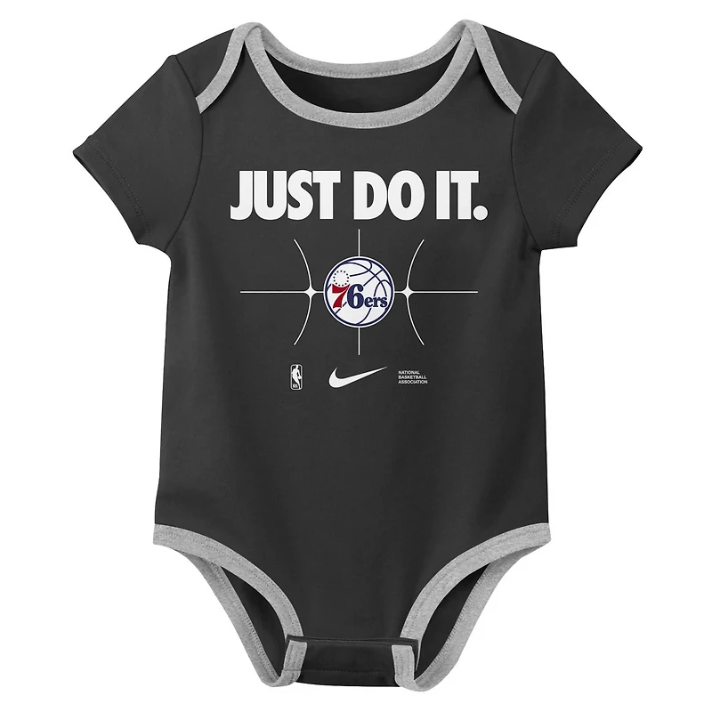 Newborn Nike Black Philadelphia 76ers Just Do It Two-Pack Bodysuit Set