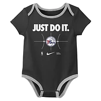 Newborn Nike Black Philadelphia 76ers Just Do It Two-Pack Bodysuit Set
