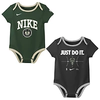 Newborn Nike Hunter Black Milwaukee Bucks Just Do It Two-Pack Bodysuit Set