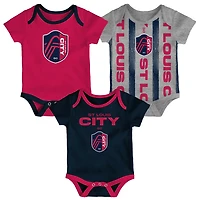 Newborn St Louis City SC Loyal Buddies 3-Pack Bodysuit Set