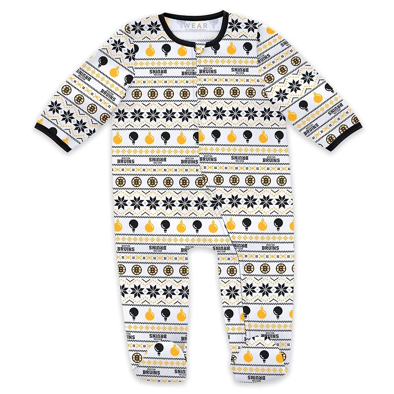 Newborn WEAR by Erin Andrews Boston Bruins Allover Print Full-Zip Sleeper  Bib Christmas Set