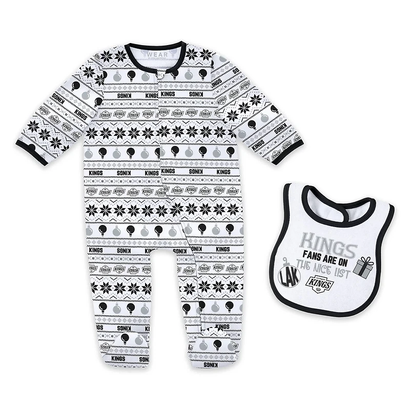 Newborn WEAR by Erin Andrews Los Angeles Kings Allover Print Full-Zip Sleeper  Bib Christmas Set