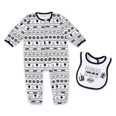 Newborn WEAR by Erin Andrews Los Angeles Kings Allover Print Full-Zip Sleeper  Bib Christmas Set