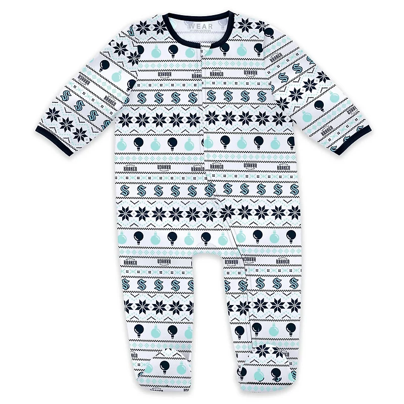 Newborn WEAR by Erin Andrews Seattle Kraken Allover Print Full-Zip Sleeper  Bib Christmas Set